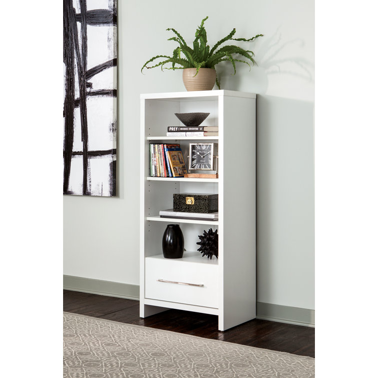 White Adjustable Media Storage Tower with Drawer