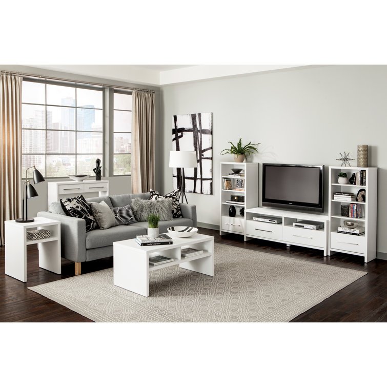 White Rectangular Wooden End Table with Storage Shelf