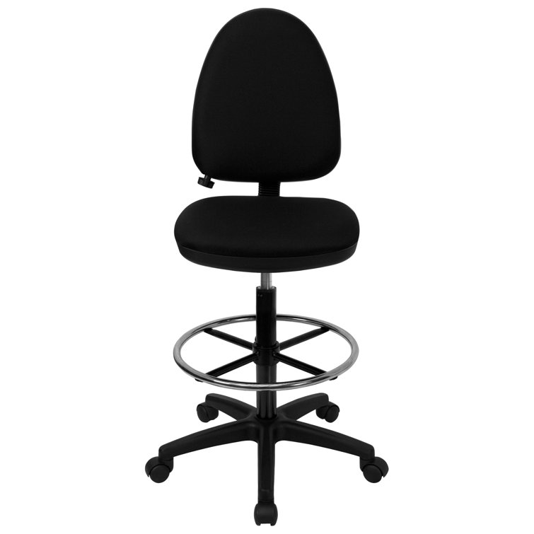 Black Fabric Mid-Back Swivel Drafting Chair with Plastic Base
