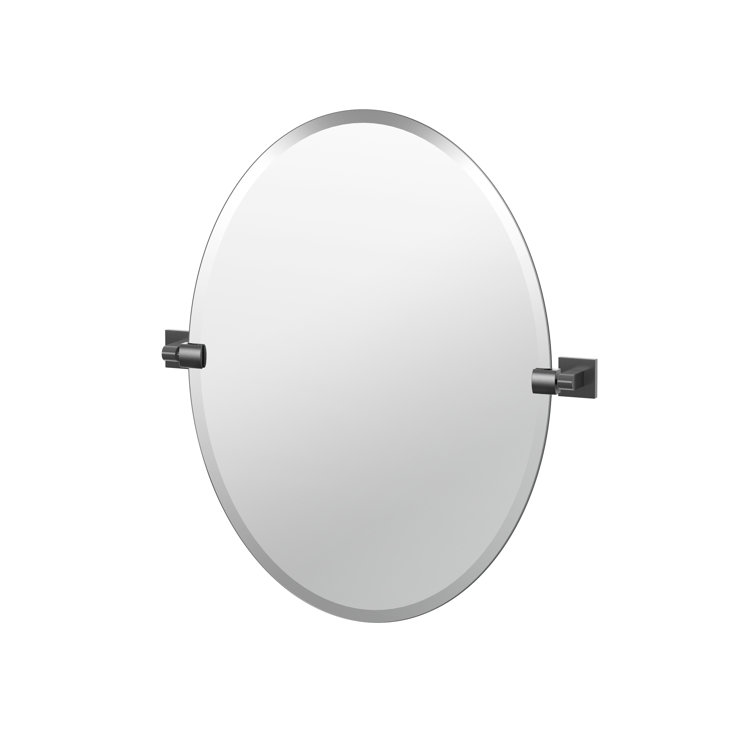 Matte Black Frameless Oval Wall Mirror with Metal Brackets
