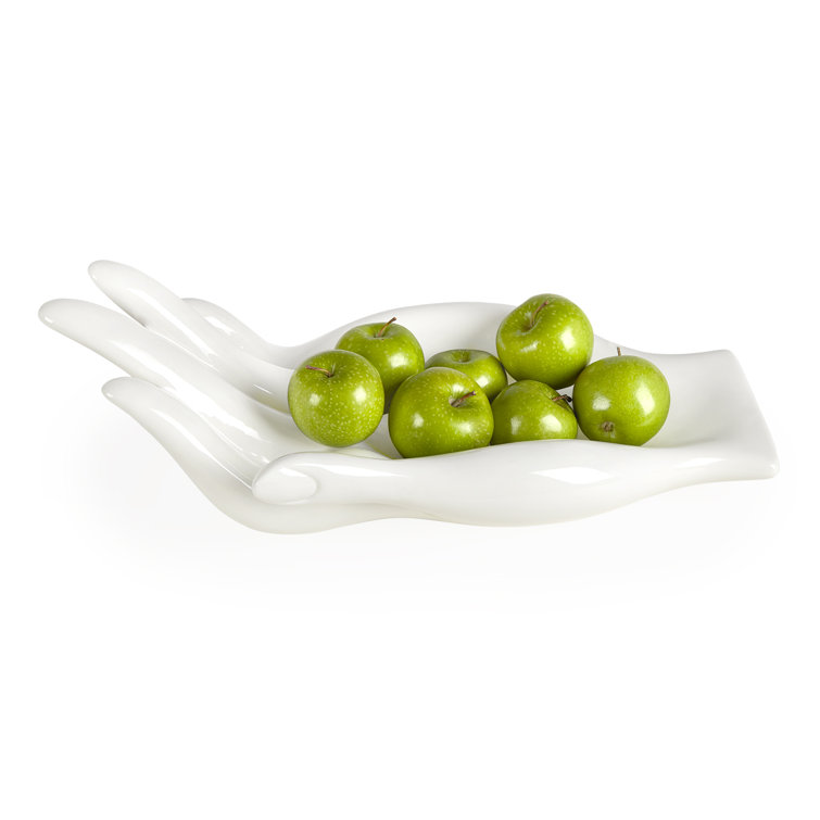 White Ceramic Hand-Shaped Fruit Bowl