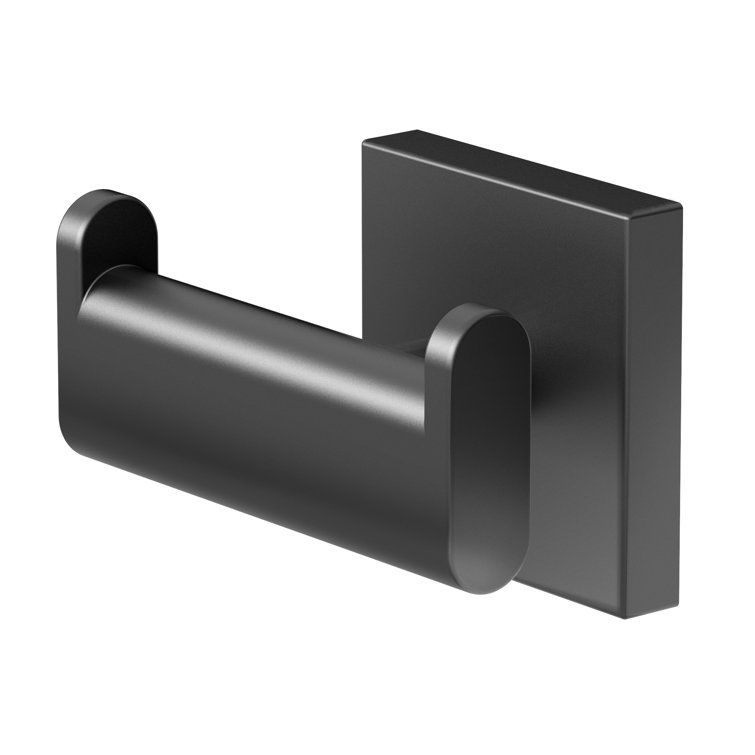 Matte Black Modern Double Robe Hook with Mounting Hardware