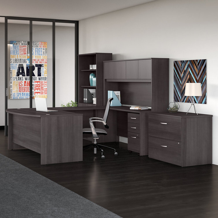 Studio C Transitional Storm Gray Home Office Desk with Filing Cabinet