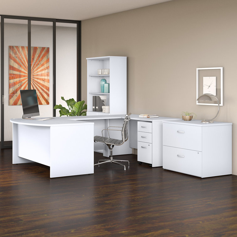 Transitional White 72" Home Office Desk with Cable Management