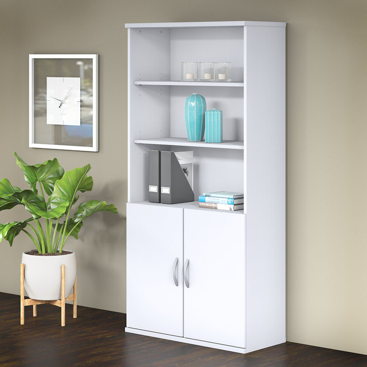 White Thermally Fused Laminate Adjustable Bookcase with Doors