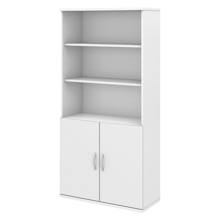 White Thermally Fused Laminate Adjustable Bookcase with Doors