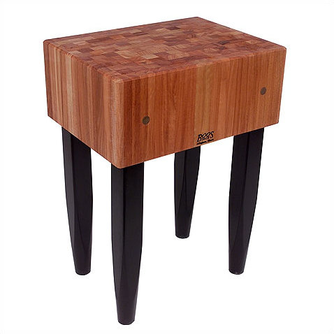 Cherry Butcher Block Kitchen Prep Table with Weathered Steel Accents