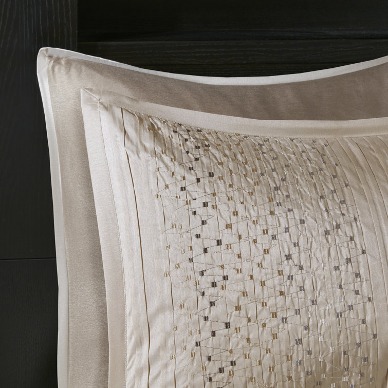 King Beige Faux Silk Embroidered Comforter Set