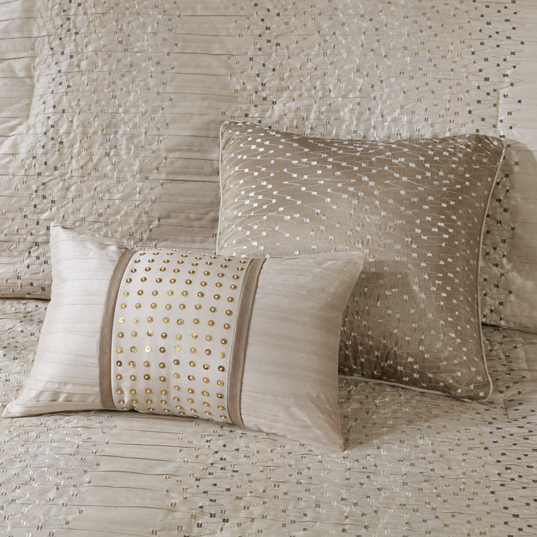 King Beige Faux Silk Embroidered Comforter Set