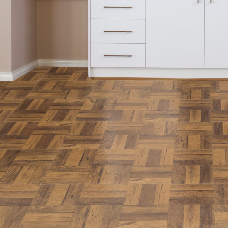 Medium Oak Parquet Self-Adhesive Vinyl Floor Tiles, 12" x 12"