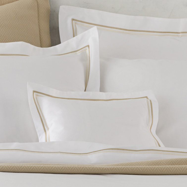 King Champagne Cotton Embroidered Percale Duvet Cover Set
