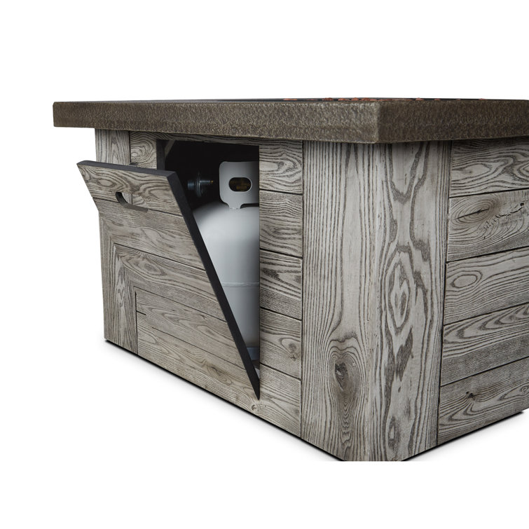 Weathered Gray Fiber Cast Concrete Gas Fire Pit Table