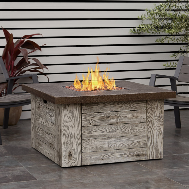 Weathered Gray Fiber Cast Concrete Gas Fire Pit Table