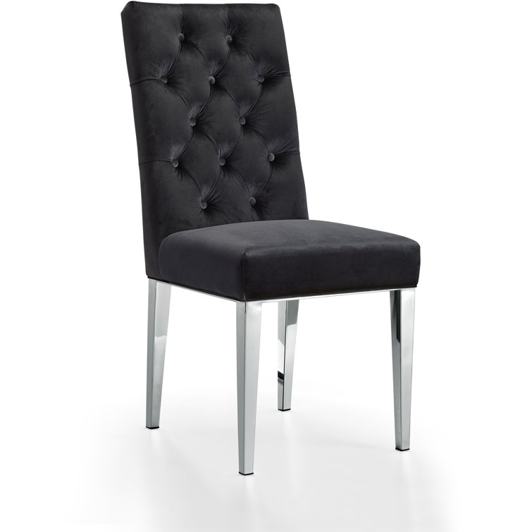 Luxe Parsons 42" High Black Velvet Upholstered Side Chair with Metal Base