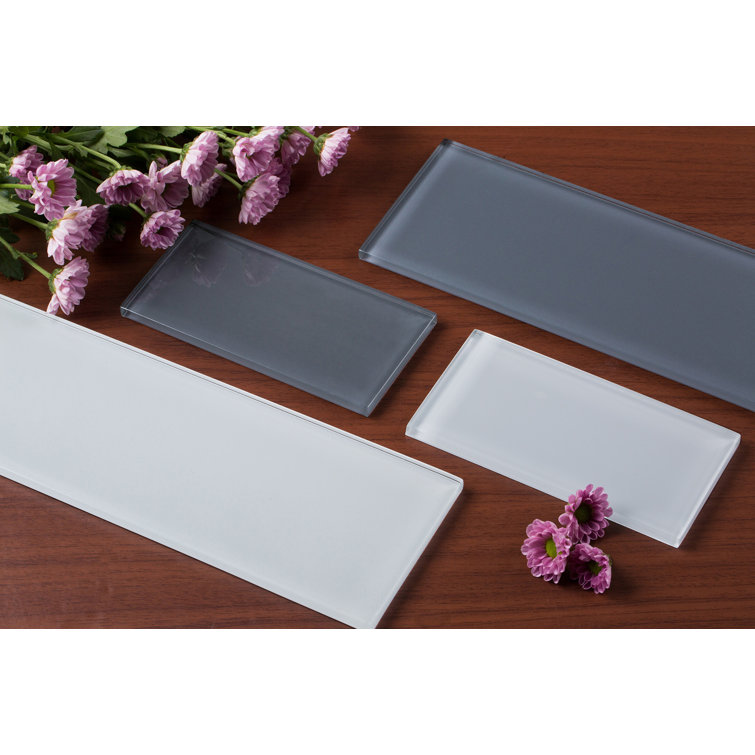 Super White and Gray Glass 4'' x 12'' Subway Tile