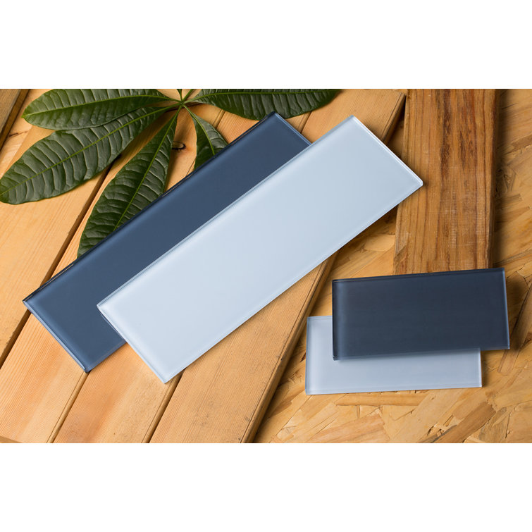 Super White and Gray Glass 4'' x 12'' Subway Tile