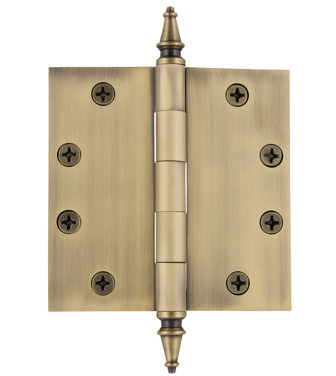 Antique Brass 4.5" Steeple Tip Heavy Duty Square Corner Hinge