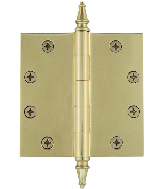 4.5" Unlacquered Brass Heavy Duty Steeple Tip Door Hinge