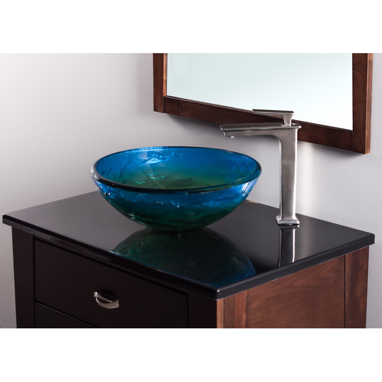 Mare 19'' Blue and Green Glass Round Vessel Sink