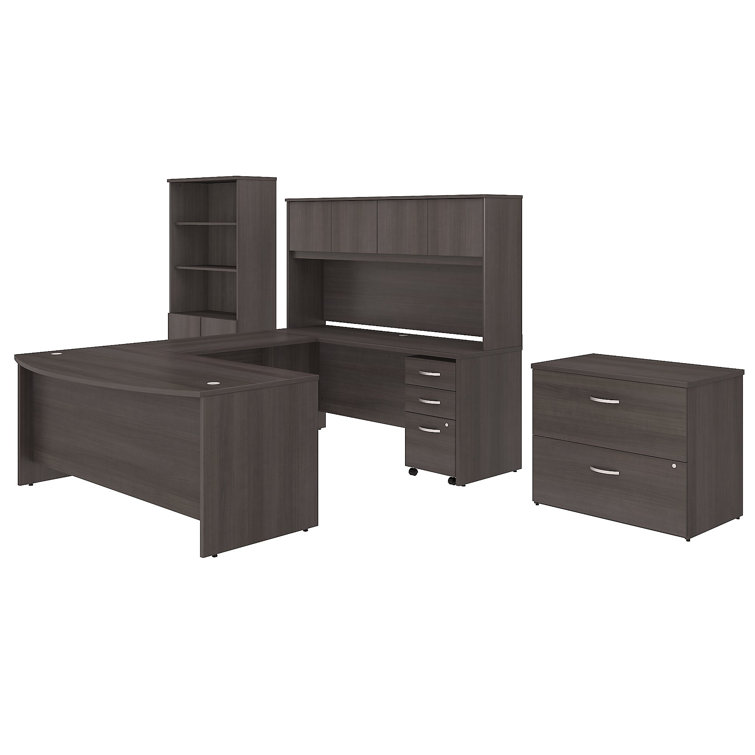 Storm Gray U-Shaped Executive Desk with Hutch and Storage
