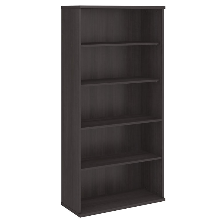 Transitional Storm Gray 5-Shelf Adjustable Bookcase in Engineered Wood