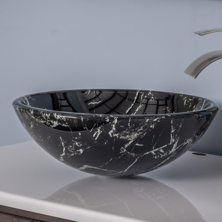 19'' Black and White Tempered Glass Round Vessel Sink