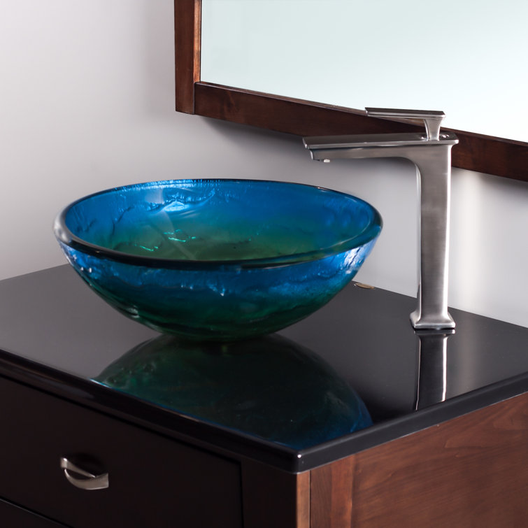 Mare 19'' Blue and Green Glass Round Vessel Sink