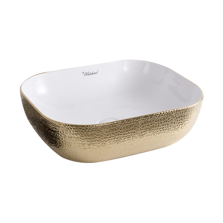 Gold and White Ceramic Rectangular Bathroom Vessel Sink