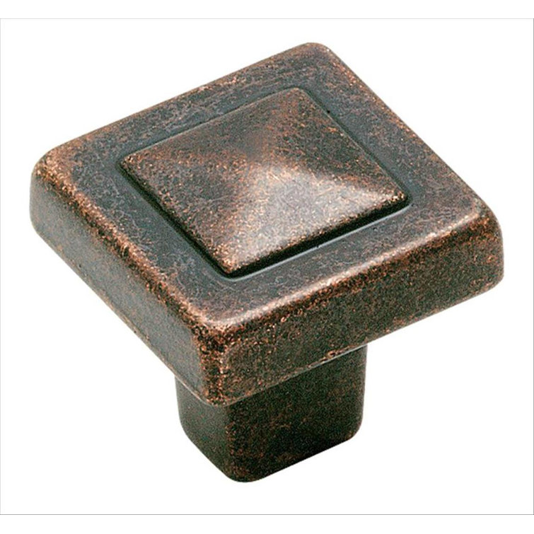 Rustic Bronze Square Cabinet Knob with Mounting Hardware