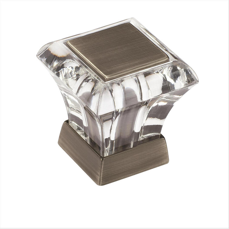 Clear Acrylic and Antique Silver Square Cabinet Knob