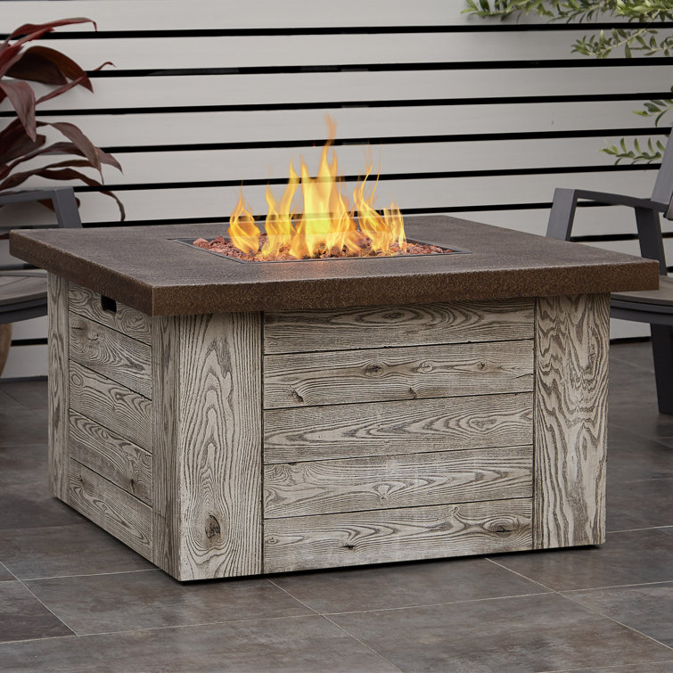 Weathered Gray Fiber Cast Concrete Gas Fire Pit Table