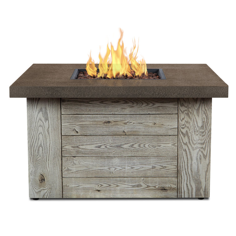 Weathered Gray Fiber Cast Concrete Gas Fire Pit Table