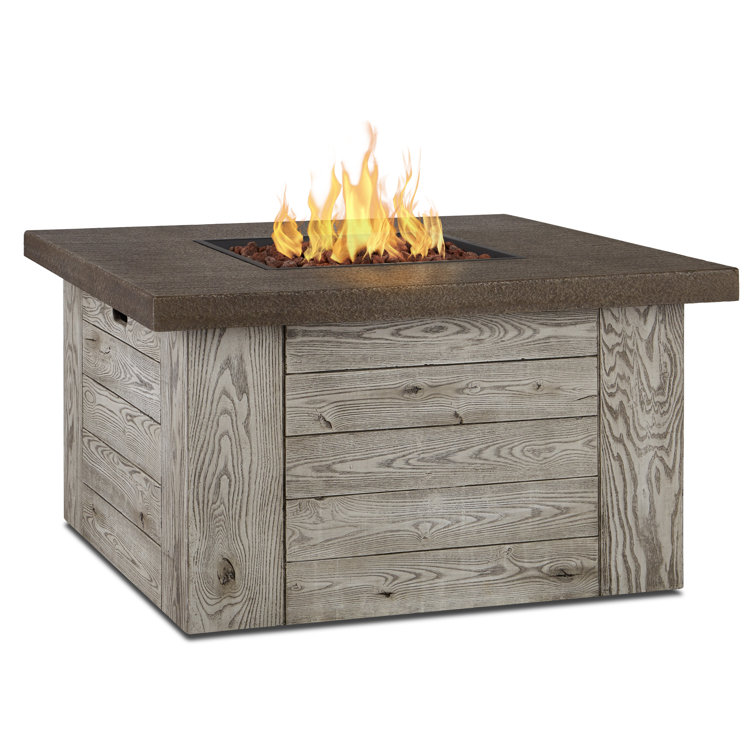 Weathered Gray Fiber Cast Concrete Gas Fire Pit Table