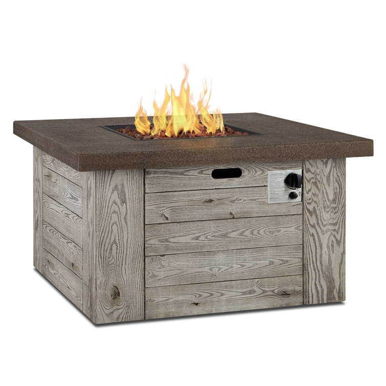 Weathered Gray Fiber Cast Concrete Gas Fire Pit Table