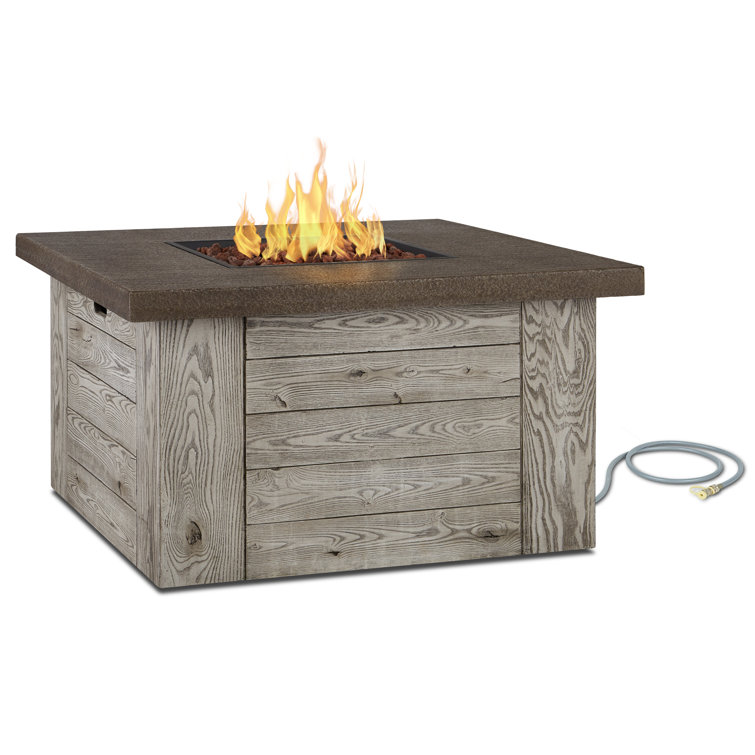 Weathered Gray Fiber Cast Concrete Gas Fire Pit Table