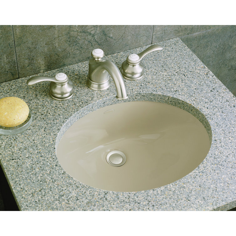 Biscuit Ceramic Oval Undermount Bathroom Sink with Overflow