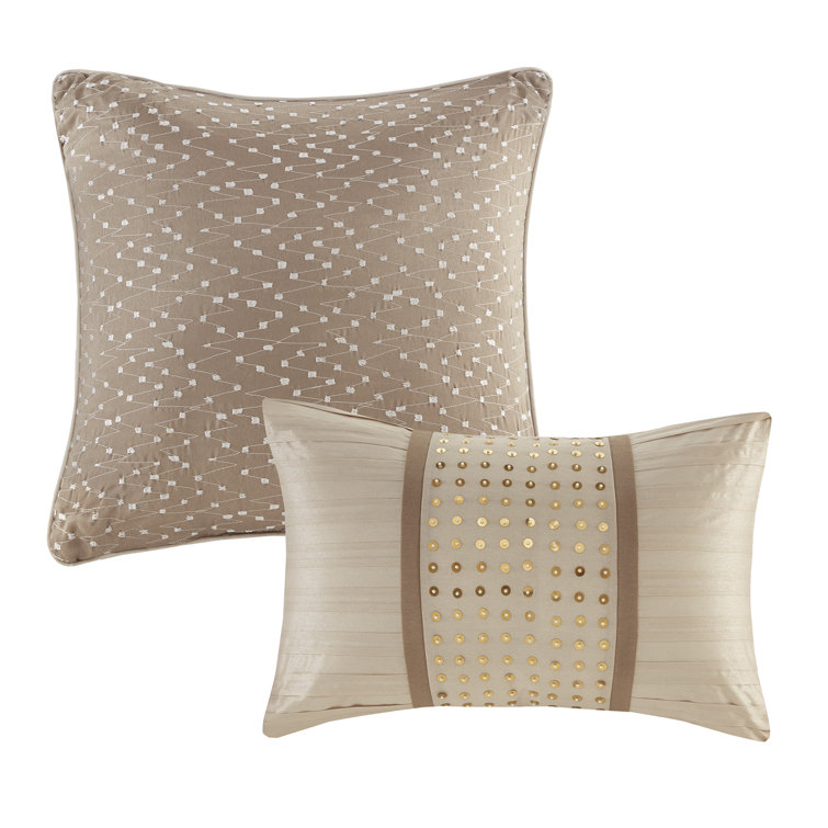 King Beige Faux Silk Embroidered Comforter Set