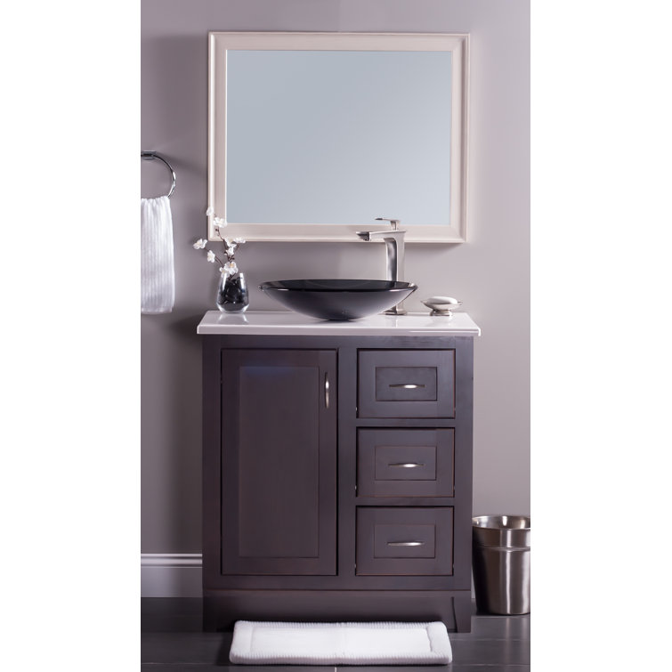 Gray 18'' Round Glass Above-Counter Bathroom Sink