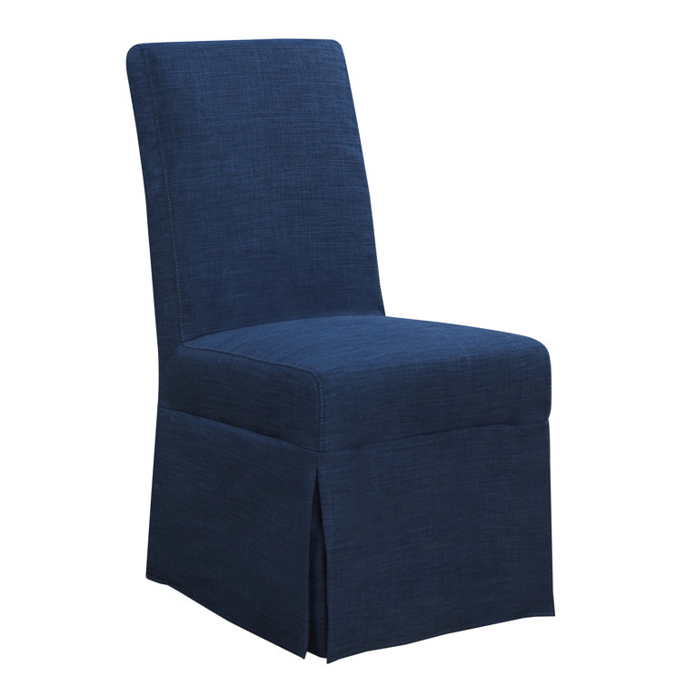 Blue Chenille Upholstered Parsons Side Chair with Solid Wood Legs