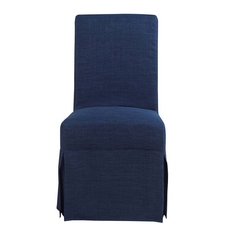 Blue Chenille Upholstered Parsons Side Chair with Solid Wood Legs