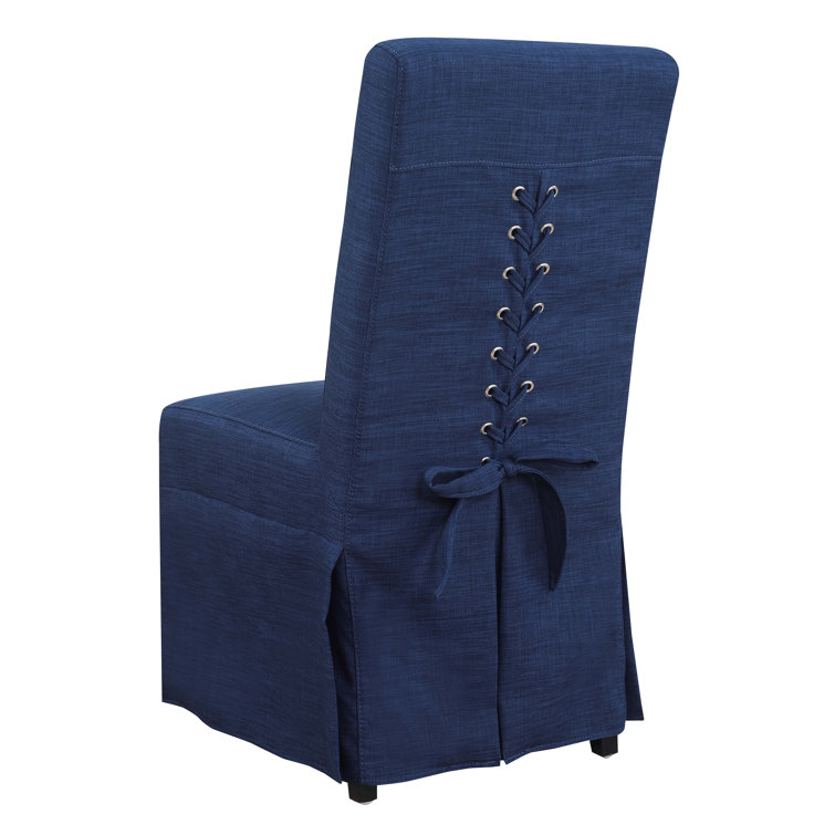 Blue Chenille Upholstered Parsons Side Chair with Solid Wood Legs