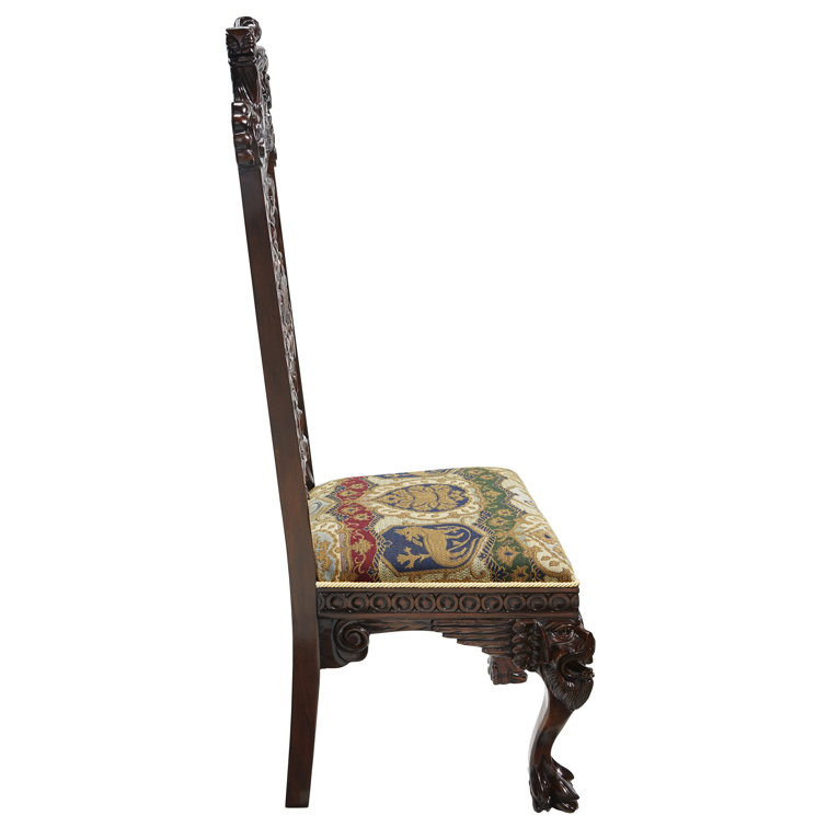 Handcrafted Walnut High Back Brown Velvet Side Chair