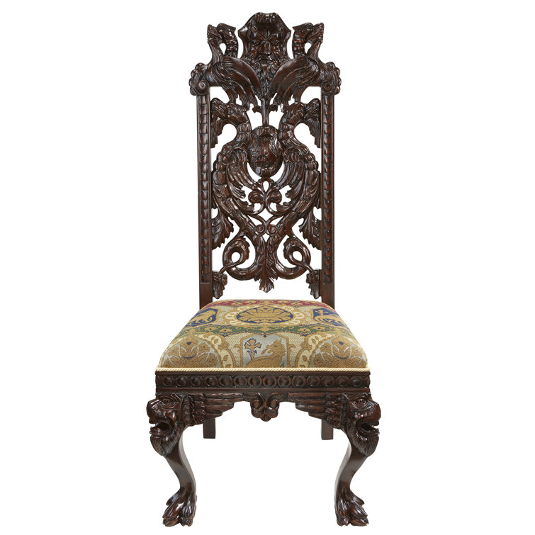 Handcrafted Walnut High Back Brown Velvet Side Chair