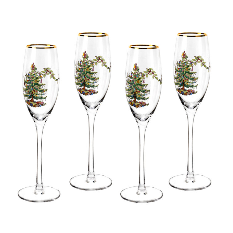 Spode Christmas Tree Gold Rimmed 8.5oz Champagne Flutes Set