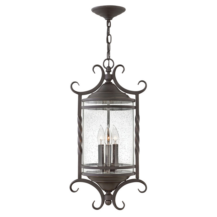 Olde Black 3-Light Outdoor Pendant with Clear Seedy Glass