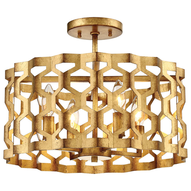Pandora Gold Leaf 4-Light Semi-Flush Mount Drum Pendant