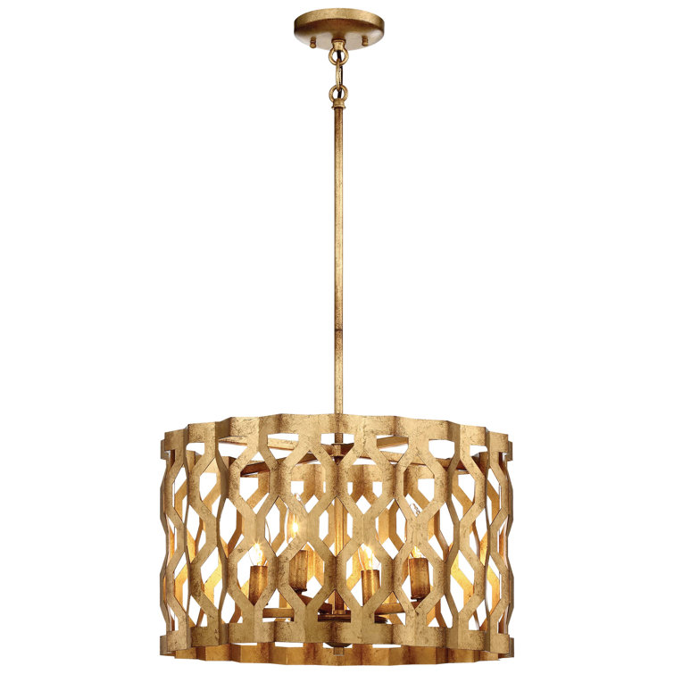Pandora Gold Leaf Modern Drum Chandelier with Adjustable Height