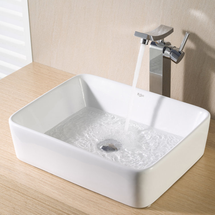 White Ceramic Rectangular Vessel Bathroom Sink