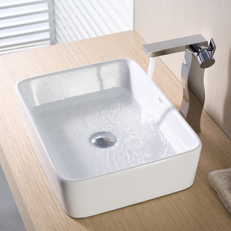 White Ceramic Rectangular Vessel Bathroom Sink