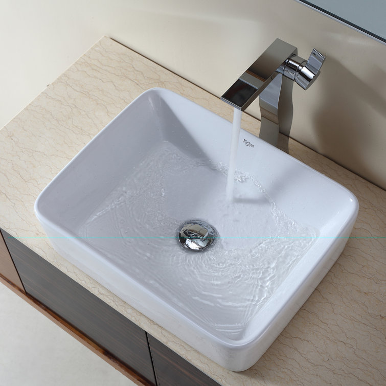 White Ceramic Rectangular Vessel Bathroom Sink